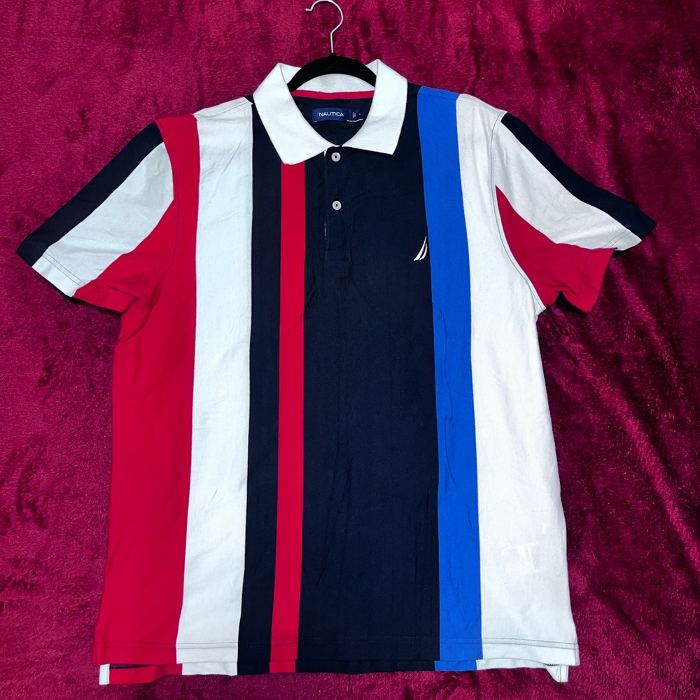 Nautica Men's Bold Striped Polo Shirt - Red, White, Blue, Black